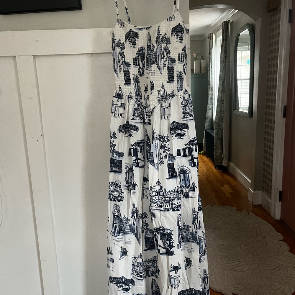 Abercrombie Navy and White Printed smocked Maxi Dress - ST